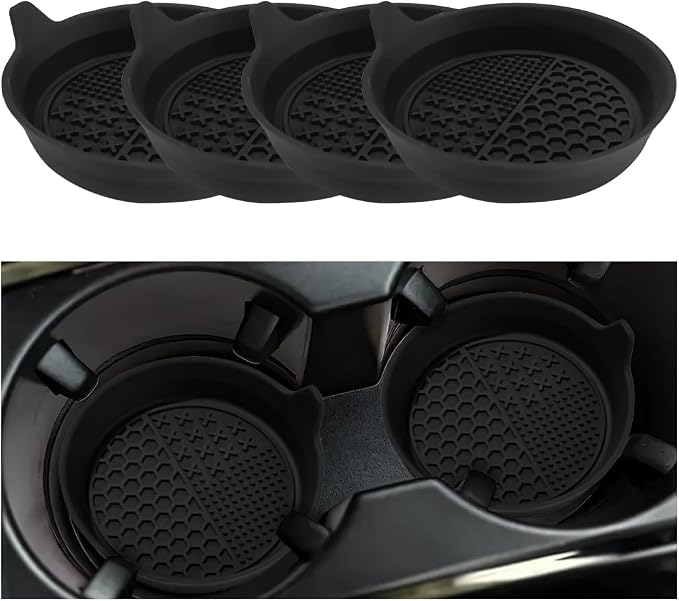 Mandark 4PCS Car Cup Holder Coaster, Silicone Anti-Slip Vehicle Insert Water Bottle Mat, Automotive Interior Insulation Drink Cup Pad Decor Accessories, Universal for SUV, Sedan, Truck (Black)