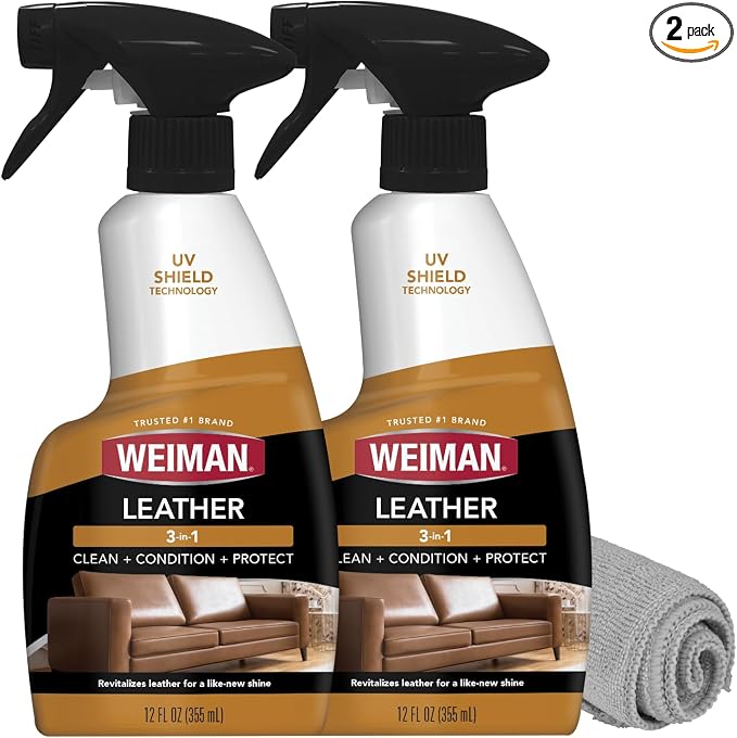 Weiman Leather Cleaner and Conditioner for Furniture - 12 Ounce - 2 Pack - Ultra Violet Protection Help Prevent Cracking or Fading of Leather Couches, Car Seats, Shoes, Purses