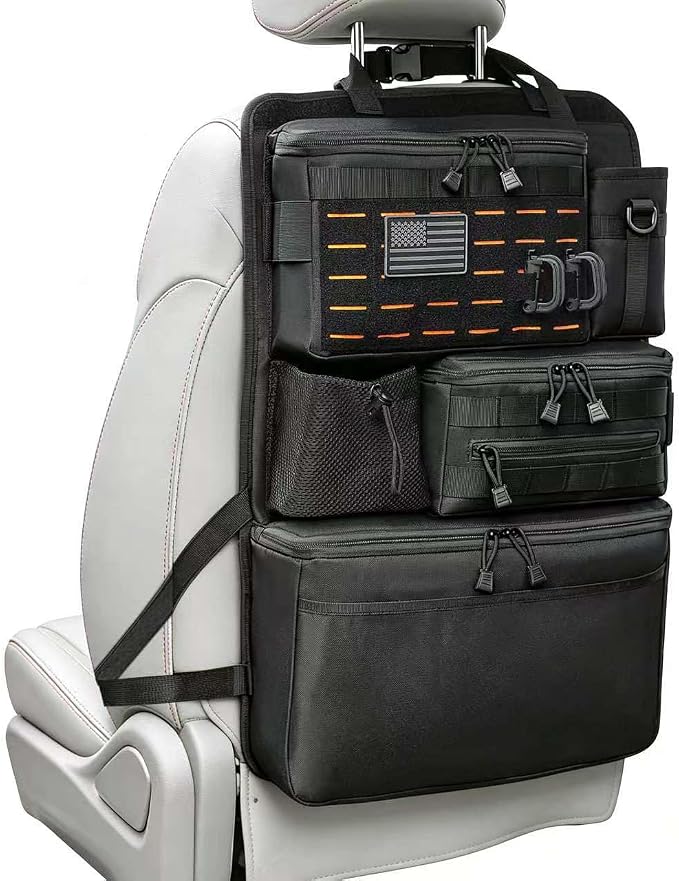 Upgraded One-Piece Universal Car Seat Back Organizer with Multiple Pockets | Tactical Car Backseat Organizer, for Cars SUV Trucks Jeeps Pickups