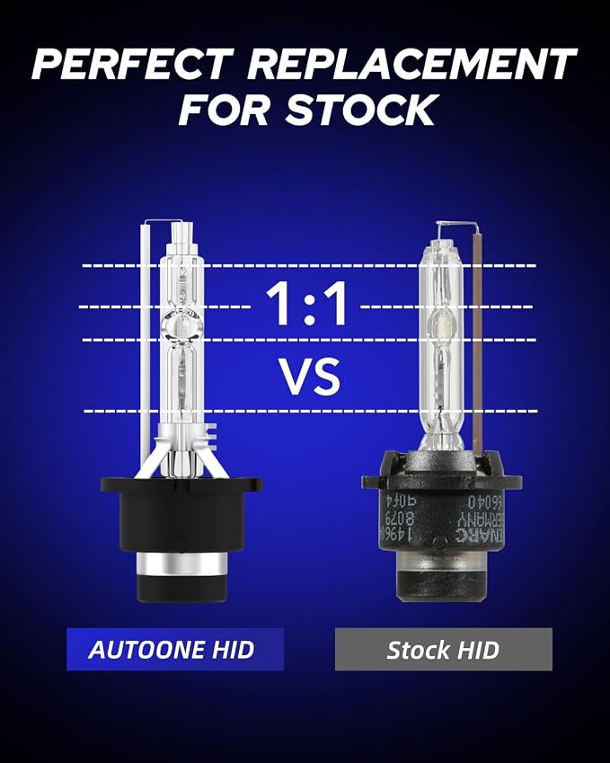 AUTOONE 2026 Upgraded D4S D4R HID Bulb, 300% Brighter Lightness, 6000K Cool White 66440 42402 42402WX HID Bulbs, 35W Xenon D4S Bulbs, Super Bright D4S, Easy installation, UV Resistant