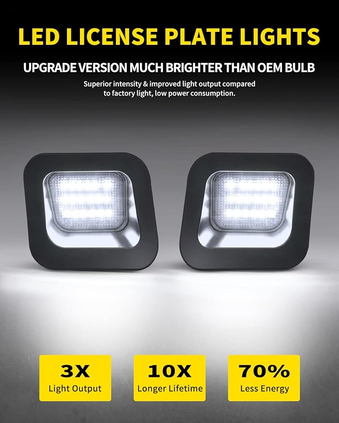LED License Plate Lights Bright White Smoke Lens Tag Lamp Assembly Replacement Compatible with 2003-2018 Dodge RAM 1500 2500 3500 Pickup Truck, Pack of 2