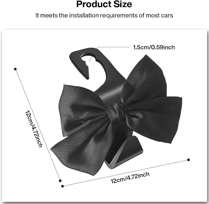 2-Pack Car Seat Headrest Hooks, Handbag Hangers, Black silk | Storage organizer for handbags, clothes, coats and grocery bags; practical interior accessory for most cars and SUVs
