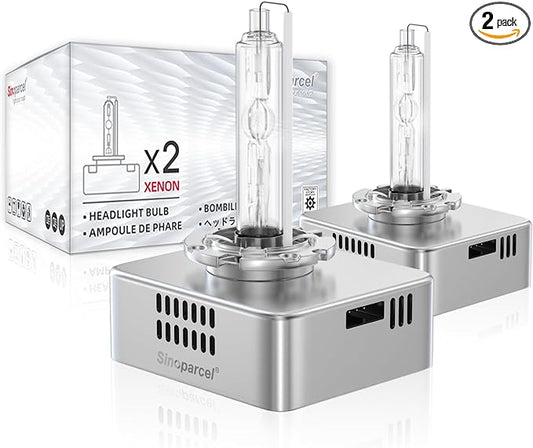 Sinoparcel Premium D5S HID Headlight Bulbs 25W OEM with Integrated Ballast - 6000K White High Low Beam Xenon Replacement Bulb - Pack of 2