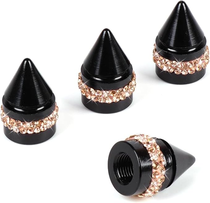 ToBeQueen Bling Champange Tire Valve Caps, Handmade Crystal Rhinestone Dimand Champange Tire Caps, 4 Pack Aluminum Alloy Universal Valve Stem Caps Bling Car Accessories for Women(Champange)