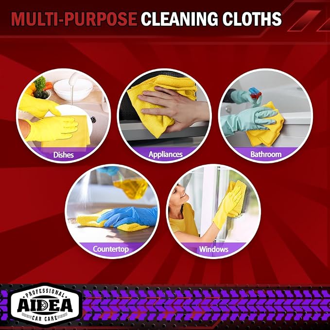 AIDEA Microfiber Cleaning Cloth, 10PK, Microfiber Towels for Cars, Premium All Purpose Car Cloths, Dusting Cloth Cleaning Rags, Absorbent Towels for SUVs, House, Kitchen, Window, 12"×12", Yellow
