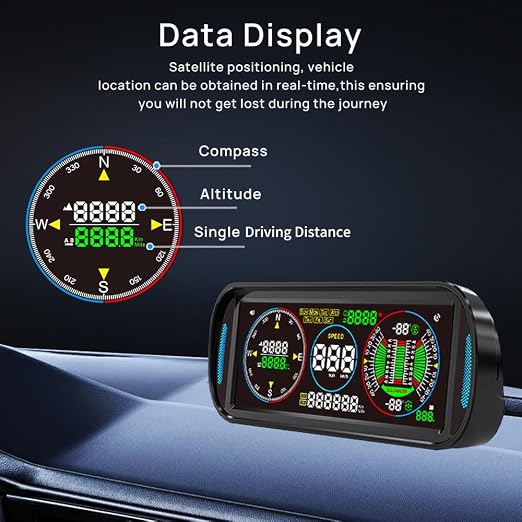 GPS Speedometer HUD Display for Car, F6 Car Intelligent 6.8" IPS LCD Screen with MPH/KM/H, Auto Brightness, Speed Alarm, Compass & Fatigue Reminder, Plug & Play Dashboard Display