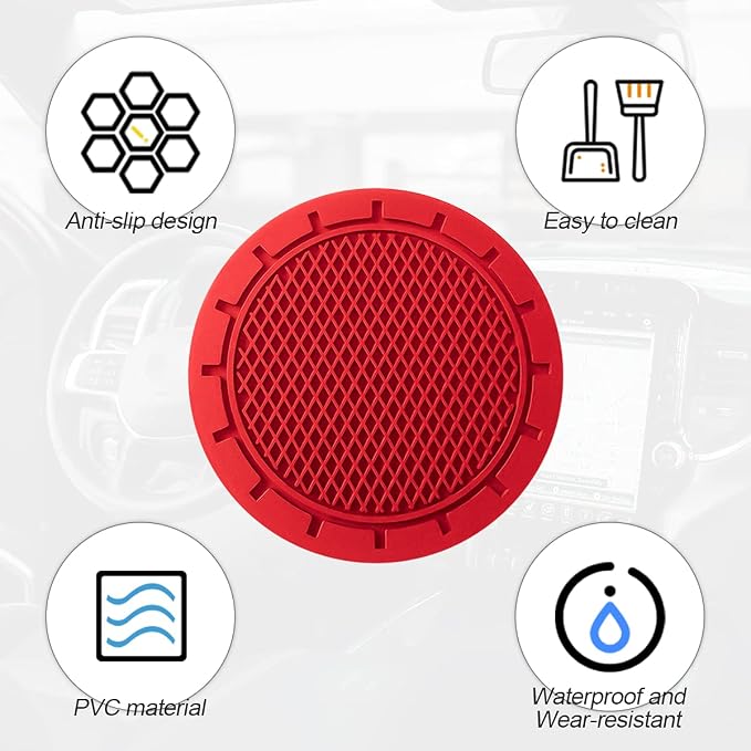 4 Pack Cup Holder Coaster, 2.75 Inch Diameter Non-Slip Universal Insert Coaster, Durable, Suitable for Most Car Interior, Car Accessory for Women and Men (Red)