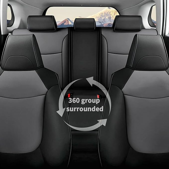 AOMSAZTO Custom Fit for Toyota Corolla Cross Hybrid 2023 2024 2025 Faux Leather Car Seat Covers Full Set Compatible Airbag Corolla Cross Hybrid S,SE,XSE Seat Protector Sedan Black+Grey