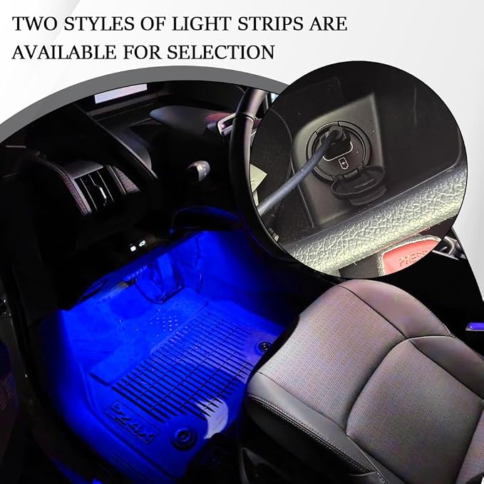 Car LED Strip Light, Car Interior Lights, 12V 24 LED Auto Under Dash Atmosphere Lights with USB Port, Auto Atmosphere Under Dash Lighting Kit for Vehicles (Blue, USB)