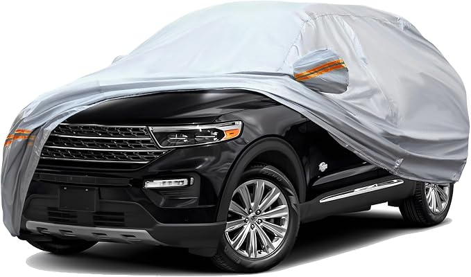 TUCAREST 6 Layers Full Car Cover for SUV- Waterproof, Insulated, Anti-UV, Snow-Proof, Hail-Resistant, Anti-Wind, All-Weather, Thickened Protection, up to 211 in