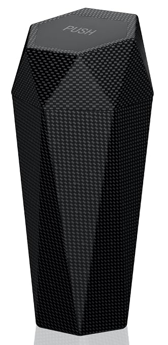 Ginsco Car Trash Can with Lid, Cup Holder Garbage Can for Car, Garbage Bin Cars Accessories for Interior, Leakproof Small Trash Bin, Mini Trash Can for Cars, Home, Office (Carbon Fiber Pattern)
