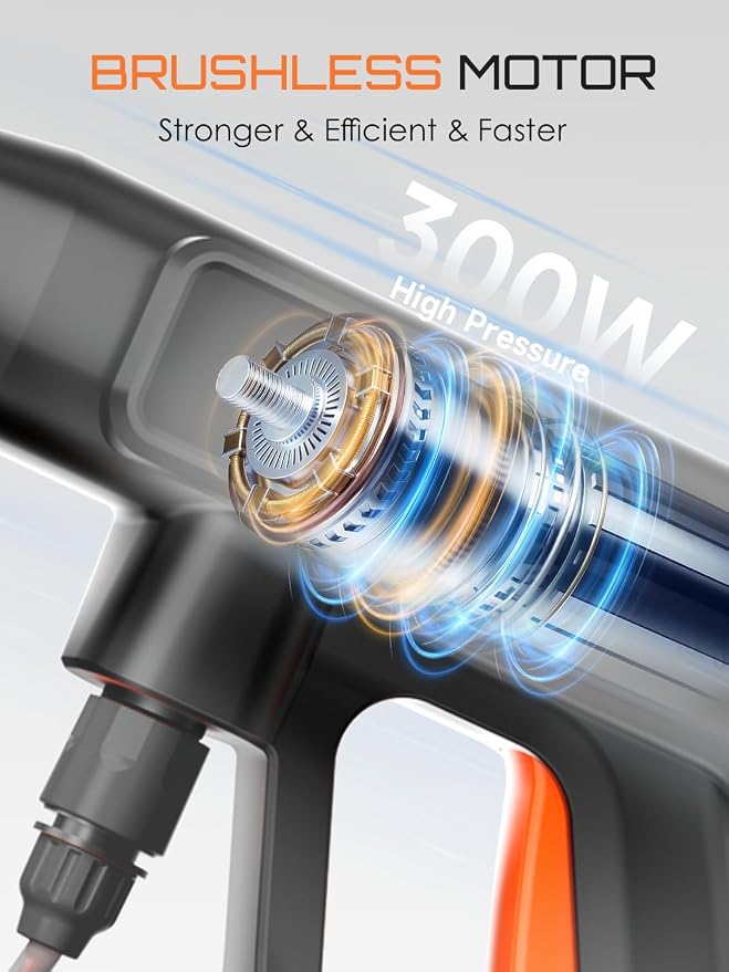 Cordless Pressure Washer, Electric Power Washer with 2x4.0Ah Batteries, Portable Lightweight Car Washer Gun with 6-in-1 Nozzle, Foam Pot, Handheld Power Cleaner for Car, Garden, Patio & Fence