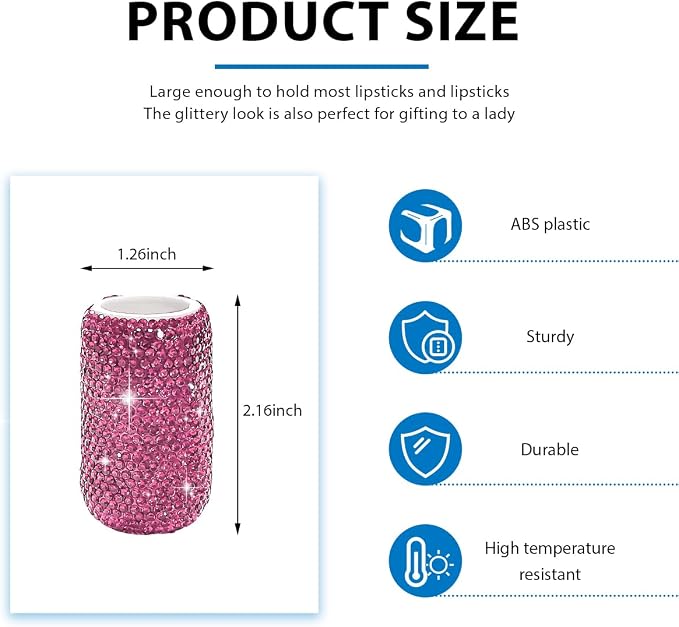 DXNQ Upright Car Lipstick Holder, Bling Strong Adhesive Upright Lipstick Organizer Vehicle Lip Balm Holder, Sparkling Rhinestone Auto Interior Insulating Lip Balm Mount for Women (Pink)