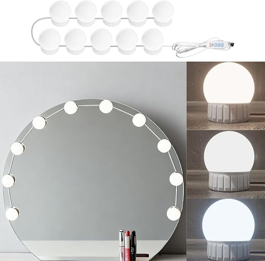 LED Vanity Lights for Mirror Hollywood Style USB Fill Light Adjustable Color and Brightness Mirrors Lights Stick on Makeup Table,Bathroom,Dressing Room (No Mirror Include) (10 Bulbs)