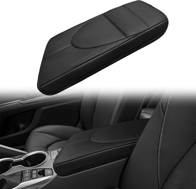 Muslogy Center Console Armrest Cover Fit for Toyota Camry 2018-2024 Accessories, Comfort Armrest Pad Console Lid Cushion Vegan Leather Regular Thick