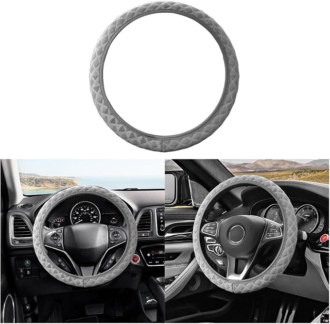 Elastic Stretch Car Steering Wheel Cover, 15Inch Breathable Ice Silk Vehicle Steering Wheel Protecter, Cool in Summer Automotive Interior Protection, Universal for SUV Sedan Truck (Gray)