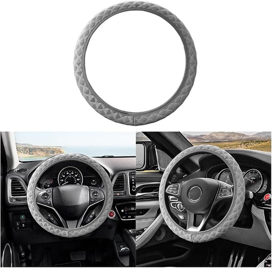 Elastic Stretch Car Steering Wheel Cover, 15Inch Breathable Ice Silk Vehicle Steering Wheel Protecter, Cool in Summer Automotive Interior Protection, Universal for SUV Sedan Truck (Gray)