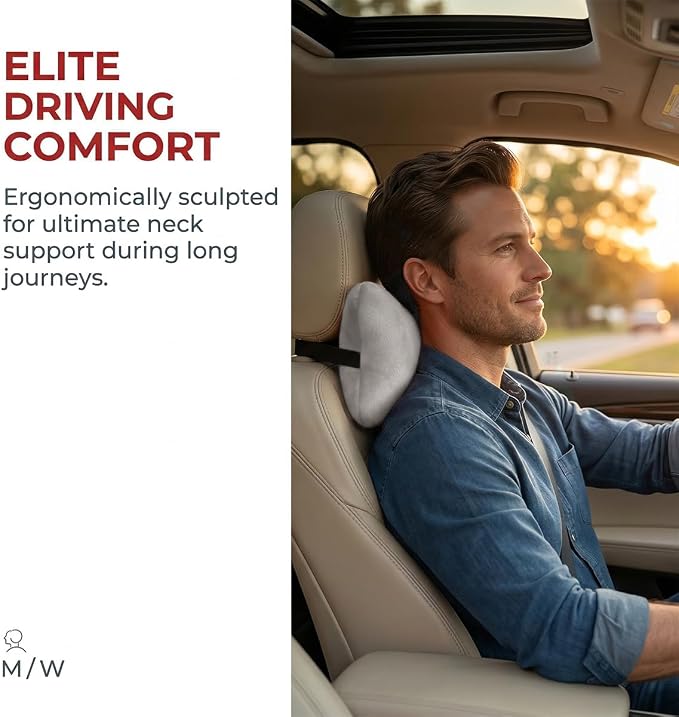 2PCS Car Neck Pillow, Soft Comfortable Vehicle Seat Neck Support Pillow Cushion for Relief Driving Fatigue, Breathable Auto Interior Headrest Neck Rest Pad, Universal for Vehicles (Gray)