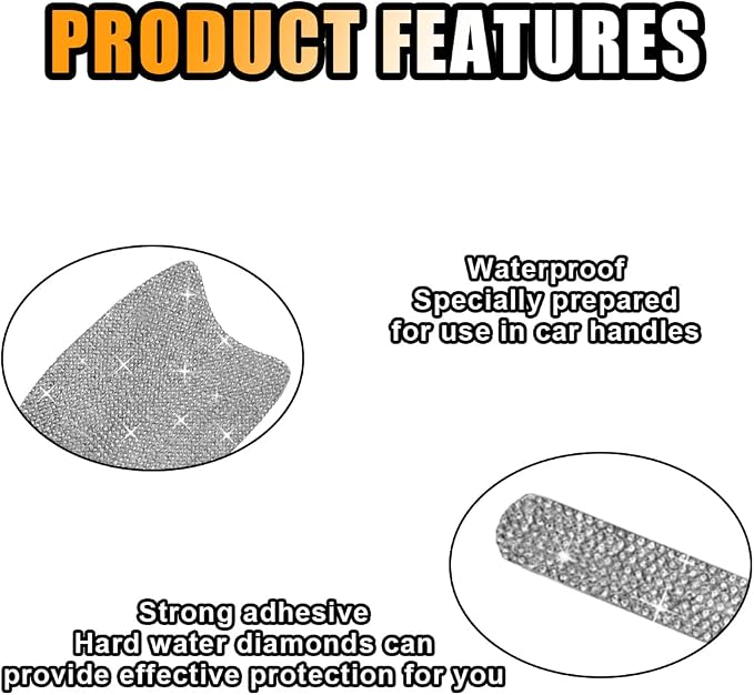 JOYCOURT 10PCS Bling Car Door Handle Anti-Scratch Sticker, White | Universal Car Door Handle Cup Protective Cover, Adhesive Door Bowl Sticker, Shiny Rhinestone Auto Decor Accessories for Women