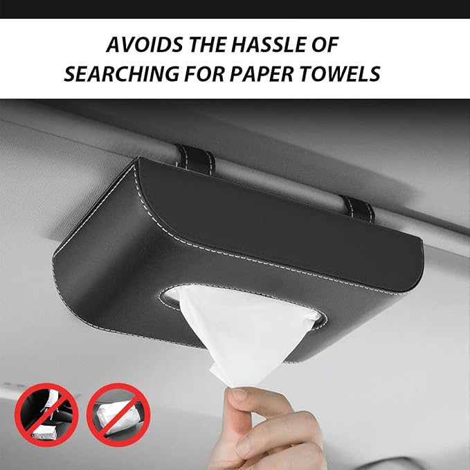 Car Tissue Holder, Rectangular Leather Sun Visor Napkin Case with Tissue Refill, Universal Mask Dispenser Hanging Paper Towel Organizer for Most Vehicles, Car Accessories (Beige)
