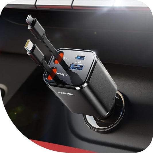 [2026 Ultra-Compact] 84W Retractable Car Charger, [PD 45W] Car Charger USB C for iPhone 16 17 Pro Fast Charging, Car Accessories Travel Essentials Gifts for Women Men for iPhone 17 Air 16 15 14 13 12