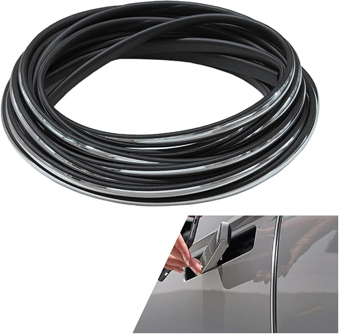 16FT/5M Car Door Edge Guards - U Shape Electroplated Glossy Rubber Door Edge Trim Seal Protector - Self-Adhesion Car Scratch Protection Guards for Sharp Edge, Doors, Sheet Metal (Silver)
