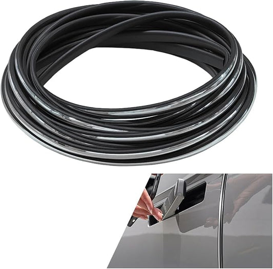 16FT/5M Car Door Edge Guards - U Shape Electroplated Glossy Rubber Door Edge Trim Seal Protector - Self-Adhesion Car Scratch Protection Guards for Sharp Edge, Doors, Sheet Metal (Silver)