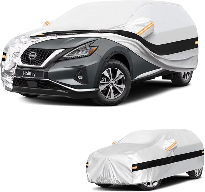 10 Layers SUV Car Cover Custom Fit for Nissan Murano(2002-2026), Waterproof All Weather for Automobiles, Outdoor Full Cover Sun Dust Rain Protection with Cotton. Silver