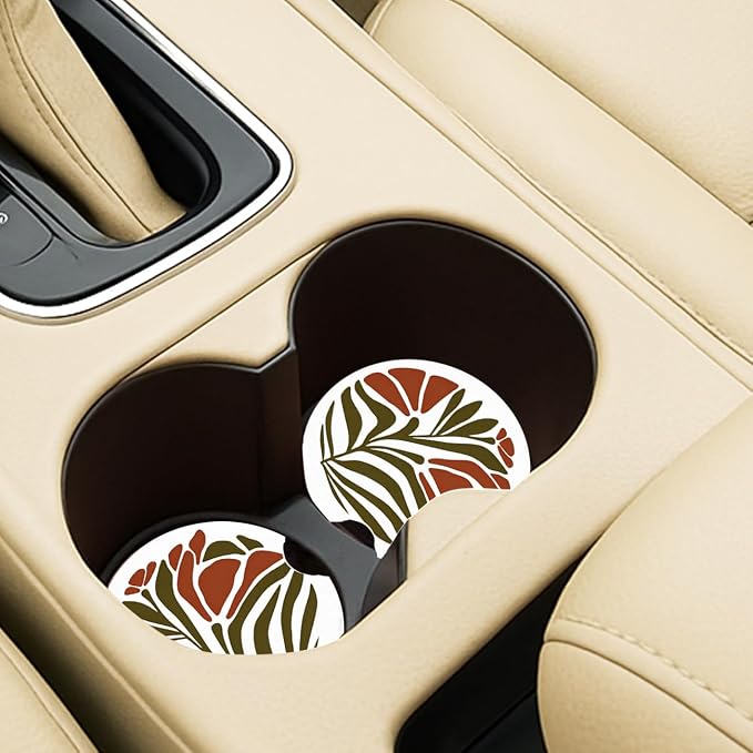 Ceramic Car Coasters – Absorbent Car Cup Holder Coaster Set for Women, Cute Aesthetic Car Accessories for Girls, 2 Pack (Frozen Blue)