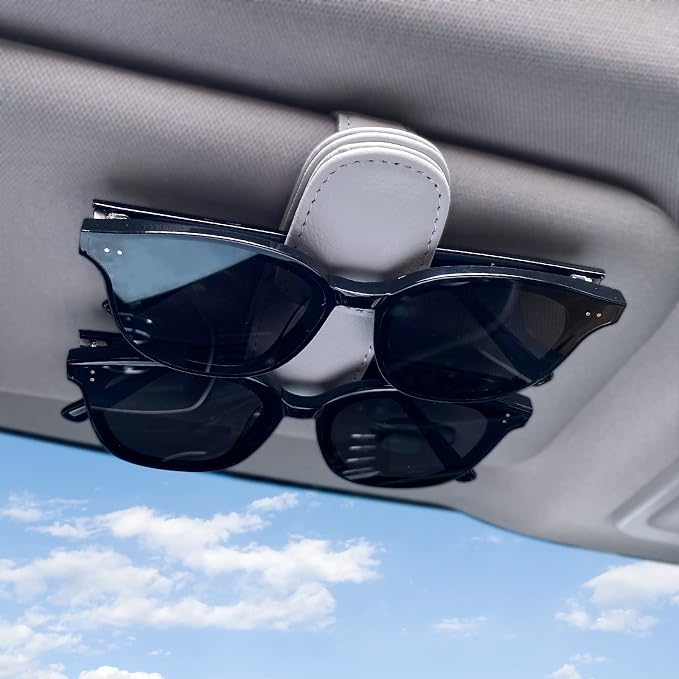 Visonx Sunglass Holder for Car Visor Clip, Magnetic Leather Eyeglass Hanger Clip for Car, Square Car Visor Accessories (Gray)