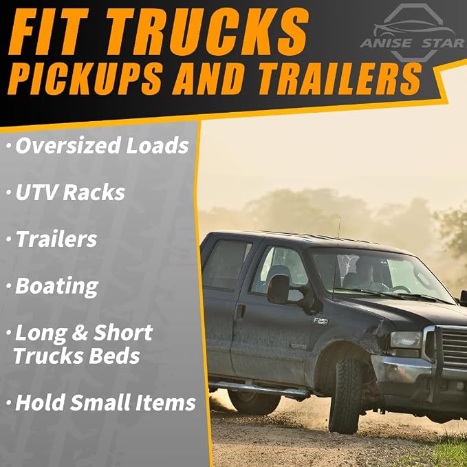 Cargo Net for Pickup Truck Bed, 5' x 7' Stretches to 10' x 14' Heavy Duty Small 4”x4” Latex Bungee Net Mesh for Road Trip, Compatible with Dodge Ram, Chevy Ford, Toyota