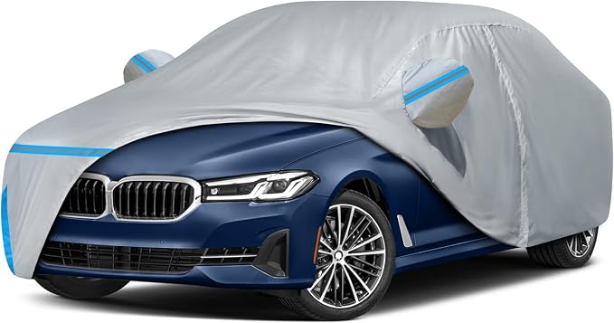 Car Cover for 2007-2026 BMW 5 Series 528i 530i 535i 540i M5 M550i M550, Waterproof Custom-fit All Weather Sun Rain UV Dust Snow Protection Outdoor Car Cover with Door Zipper and Cotton Lining