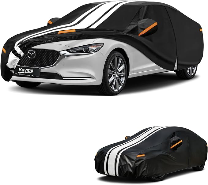 Kayme Heavy Duty Car Cover Custom Fit for Mazda 6 Sedan (1998-2022) Waterproof All Weather for Automobiles, Gift with Tape/Towel, Outdoor Full Exterior Cover Rain Snow Sun UV Protection.
