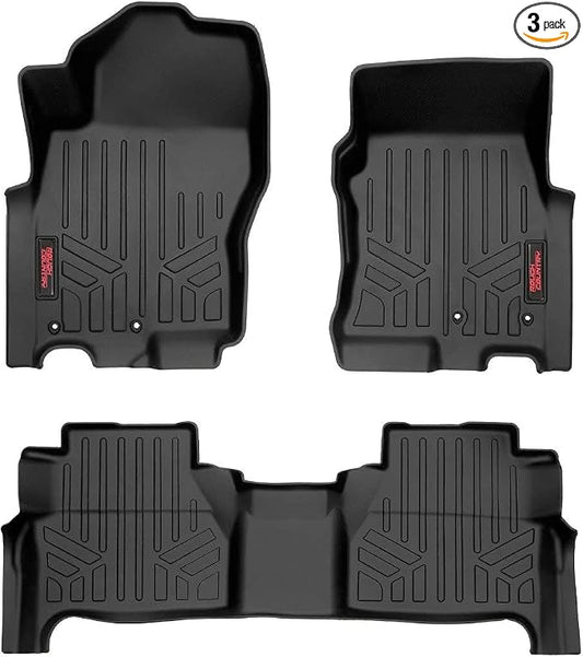 Rough Country All Weather Floor Mats for Nissan Frontier Crew Cab (2022-2025) - Non-Slip Waterproof Flexible Floor Mat, Front & Rear Set
