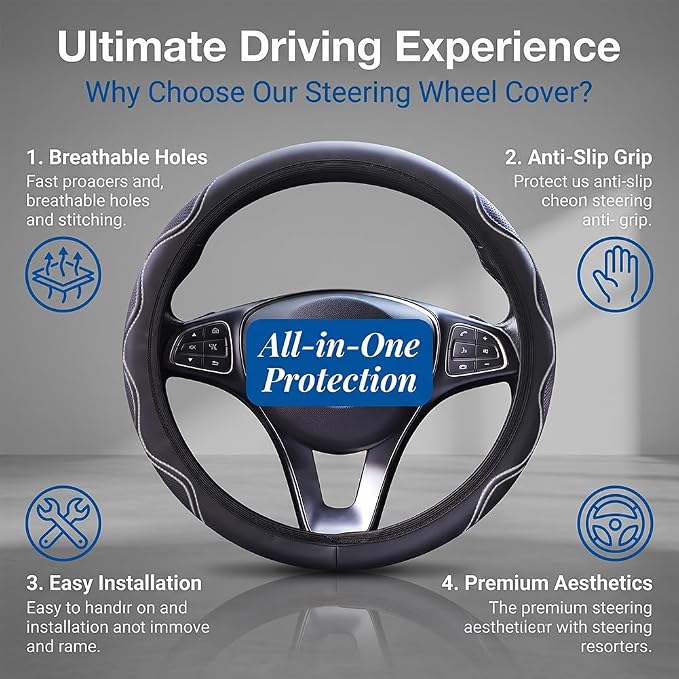 Elastic Steering Wheel Cover Black and White Universal 14-15 inch | Leather Car Steering Wheel Covers Stretch Microfiber Breathable Anti-Slip Without Inner Ring Steering Wheel Accessories