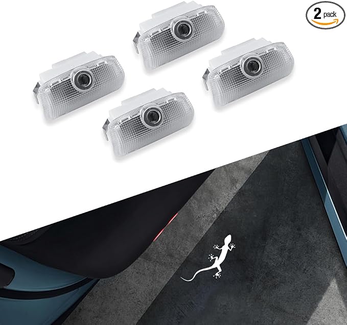 LED Door Projector Lights Fit for Infiniti Q50 Q60 Q70 QX50 QX60 QX70 QX80 G25 G37 EX FX M Series, HD Glass Lens Welcome Courtesy Puddle Lamps, Fade-Resistant Plug and Play (Gecko Pattern, 4pcs)