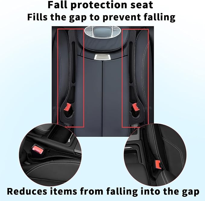 Car Seats Gap Filler Dual-Slot Car Seat Gap Organizer – with Belt Slot, Anti-Drop Gap Filler for Cars & SUVs – No More Lost Items, All Within Reach (2PCS)