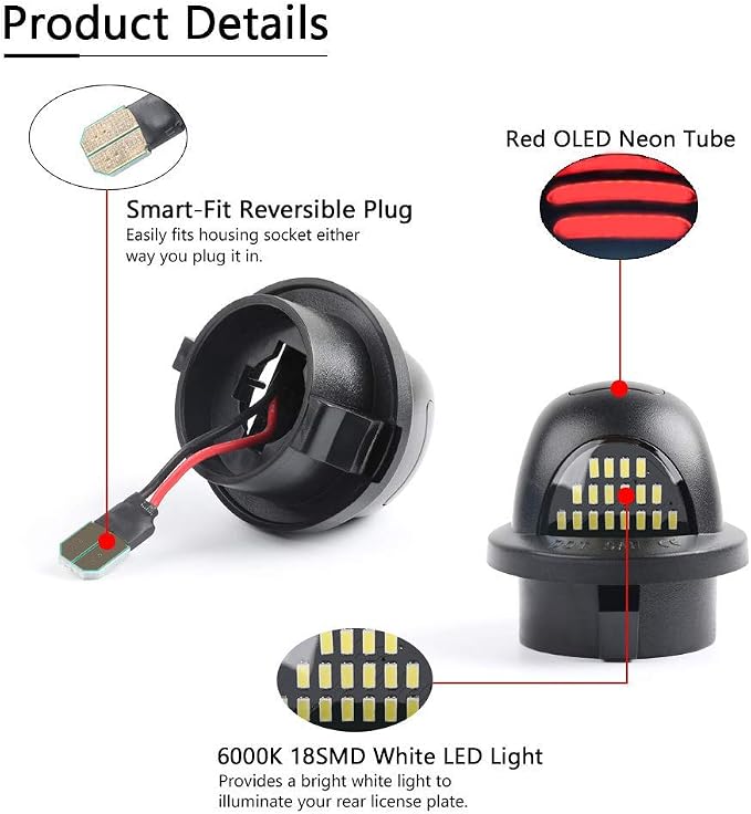 Gempro License Plate Light Assembly LED Tag Lamp Replacement for Ford F150 F250 F350 F450 F550 Super Duty Bronco Excursion Ranger Expedition Explorer Lincoln Pickup Rear Plate Lights, 2PCS