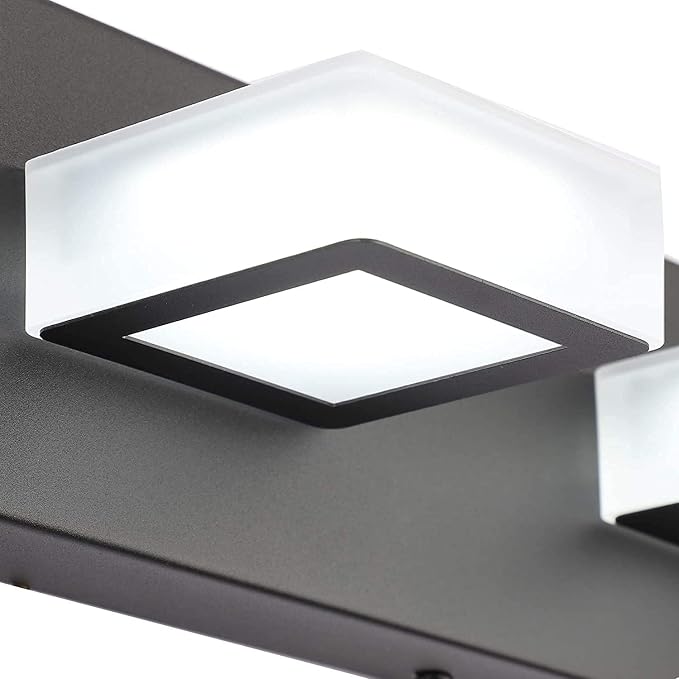 Ralbay Modern Vanity Light - 2 Light Acrylic Matte Black Bathroom Lighting Fixture with LED, Natural White Light (4500K)