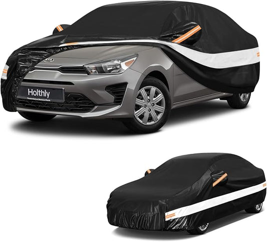 10 Layers Sedan Car Cover Custom Fit for Kia Rio (1999-2026), Waterproof All Weather for Automobiles, Outdoor Full Cover Sun Dust Rain Protection with Cotton. Black