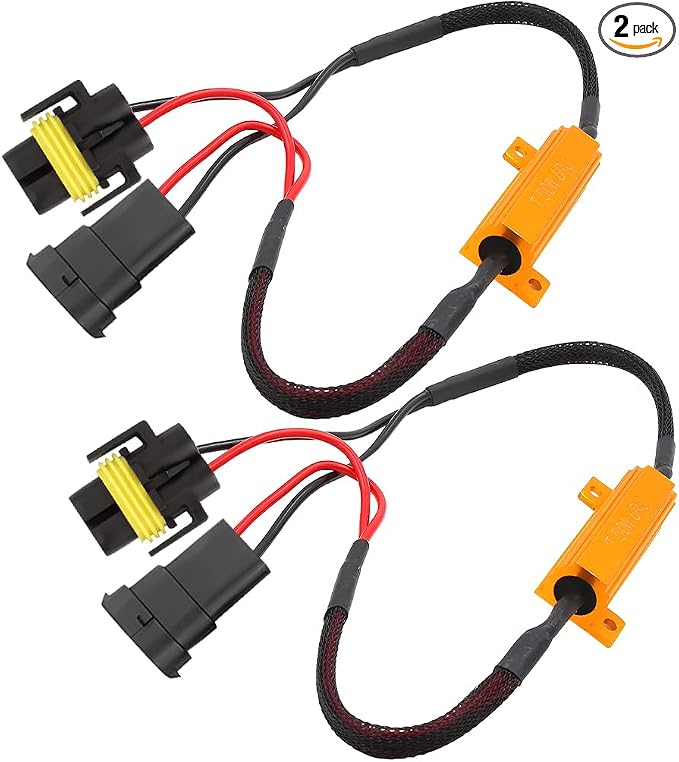 BESULEN 2PCS H11 Car LED Resistor Kit, 50W 6Ohm Vehicle Headlight Anti Flicker Error Decoder, Auto Fog Turn Signal Bulb Load Resistor Relay Harness Adaptor, Universal Auto Accessories