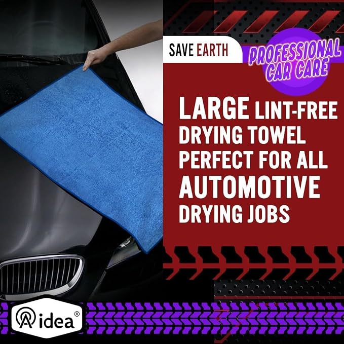 AIDEA Microfiber Towels for Cars-2PK, Large Professional Car Drying Towel, Scratch-Free & Absorbent Drying Towel for Cars, SUVs, RVs, Trucks, and Boats, 24inx 31in, Blue (Pack of 2)