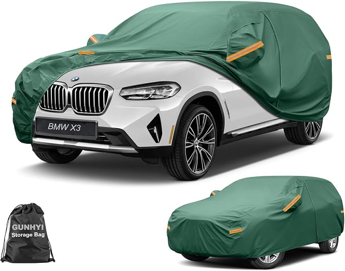 GUNHYI SUV Car Cover Waterproof All Weather, 16-Layer Heavy Duty Full Exterior Cover with Vents, Driver Door Zipper & Towel, Summer Sun/UV/Rain Protection, Fit BMW X3, Honda CRV, Nissan Rogue etc.