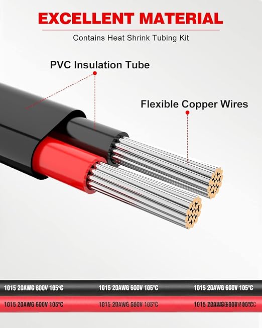 NAOEVO 20 Gauge Wire 2 Conductor Electrical Wire, 20 AWG Stranded PVC Cord, 12V Low Voltage/Tinned Copper/Flexible Cable for Automotive Wiring, Lamp Cord, Marine Cable (50FT)