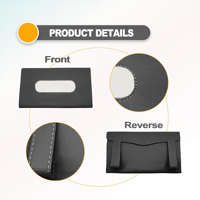 Premium PU Leather Car Tissue Holder Visor for Universal Auto, Car Tissue Case Holder Seat Back with Tissue Refill, Tissue Holder (Black)