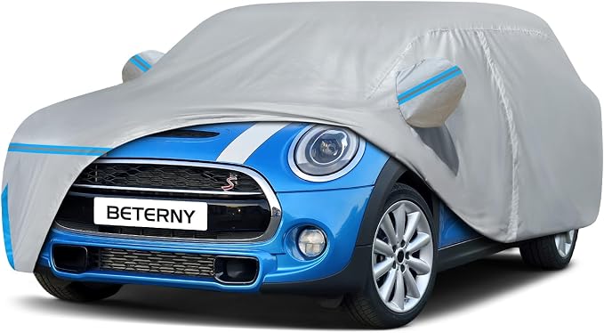 Car Cover for 2014-2026 Mini Cooper 4 Door, Waterproof Custom-fit All Weather Sun Rain UV Dust Snow Protection Outdoor Full Car Cover with Door Zipper and Cotton Lining-Grey