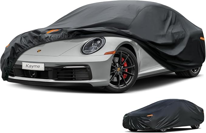 Kayme 10 Layers Coupe Car Cover Waterproof All Weather [See Vehicle Size Chart for Accurate Fit] Heavy Duty Full Exterior Cover for Automobiles Sun Rain Snow UV Protection. Size C3 (See Size Chart)