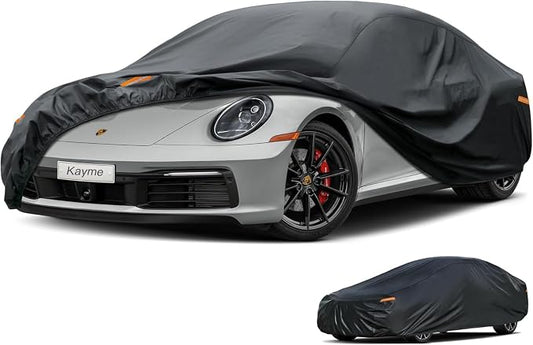 Kayme 10 Layers Coupe Car Cover Waterproof All Weather [See Vehicle Size Chart for Accurate Fit] Heavy Duty Full Exterior Cover for Automobiles Sun Rain Snow UV Protection. Size C3 (See Size Chart)