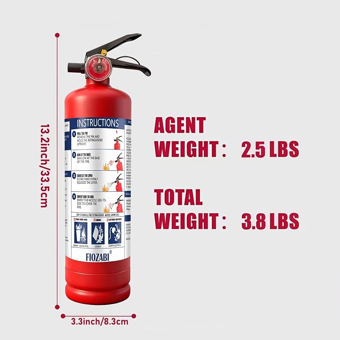 ABC Fire Extinguisher for Home & Vehicle - 2.5 lb 1-A:10-B:C Rated, Dry Chemical Fire Safety Certified for Kitchen/Car/Boat Use