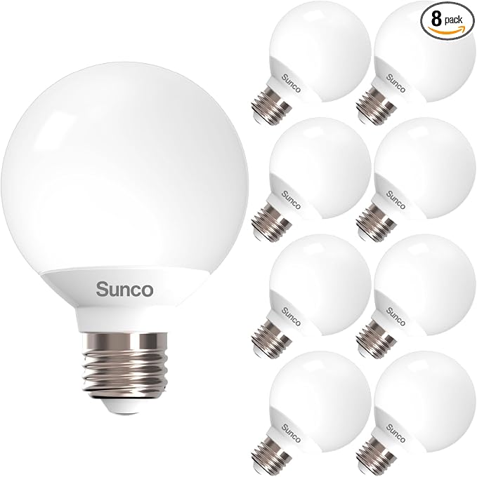 Sunco 8 Pack G25 LED Light Bulbs Globe Bathroom Light Bulb, 450 LM, 5000K Daylight, 6W (40W Equivalent), Dimmable, Mirror Vanity Decorative Bulb, E26 Base, UL